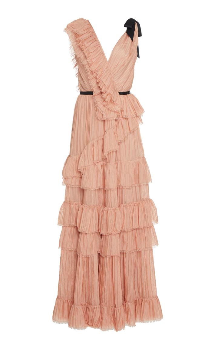 Johanna Ortiz Petals On The Wind Ruffled Silk Mesh Dress