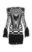 Balmain Feather-trim Embroidered Patchwork Silk Dress