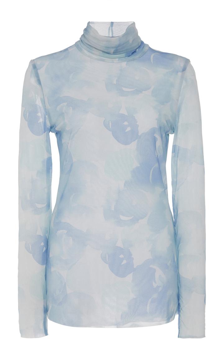 Ganni Printed Stretch-jersey Turtleneck Top