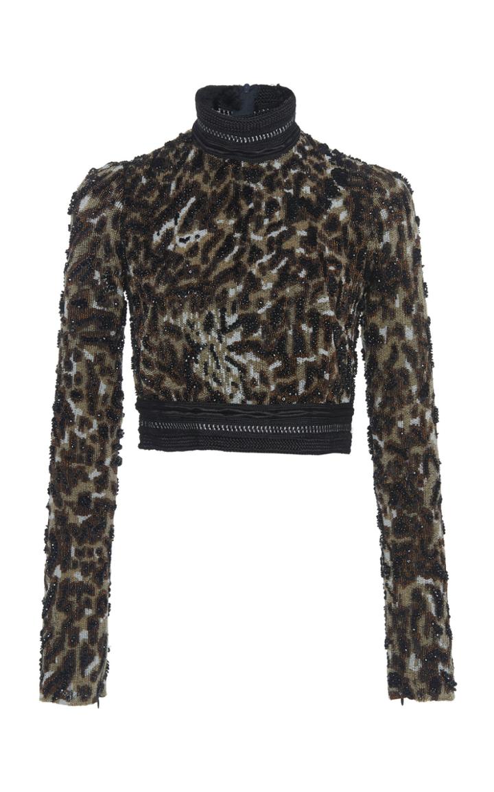 Giambattista Valli Zipper-trimmed Beaded Crop Top
