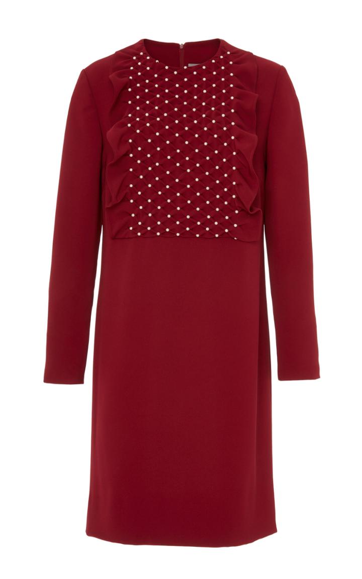 Lela Rose Ruffled Bead-embellished Crepe Dress