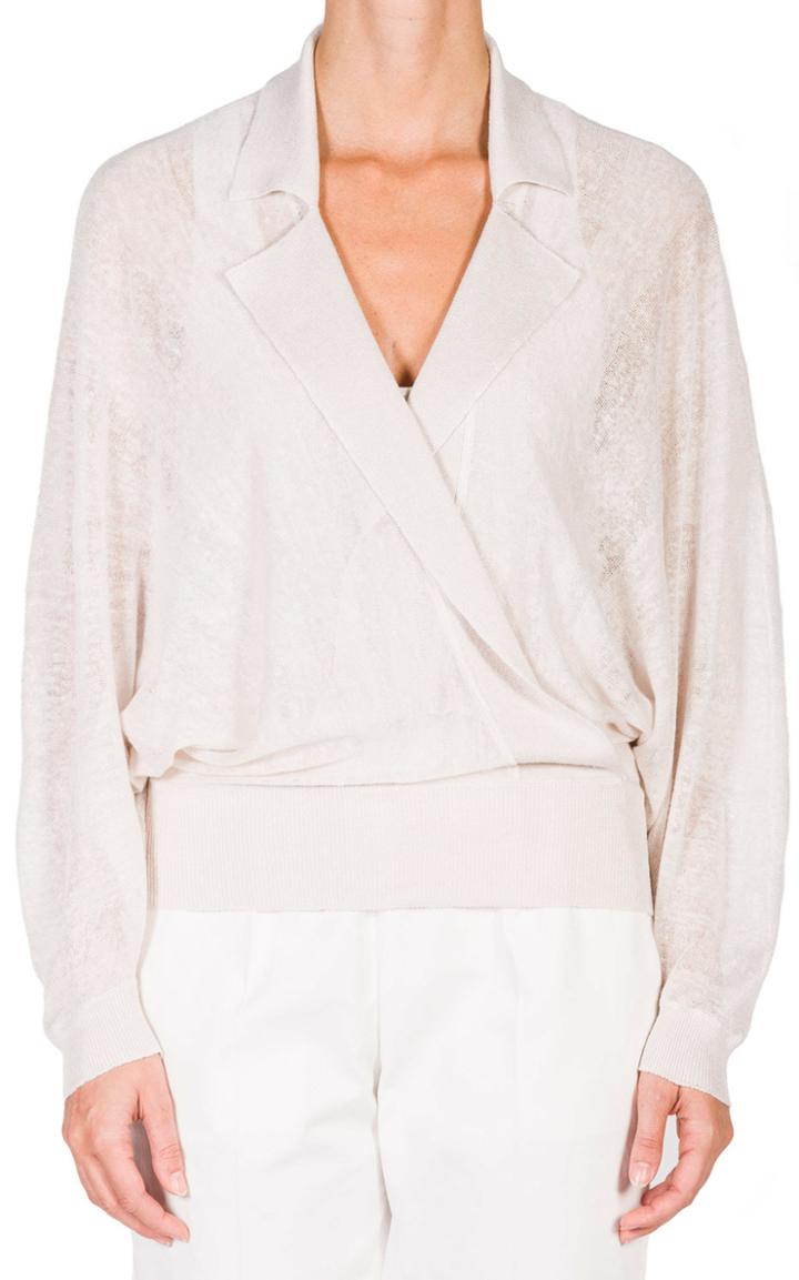 Moda Operandi Agnona Collared Linen-silk Wrap Top