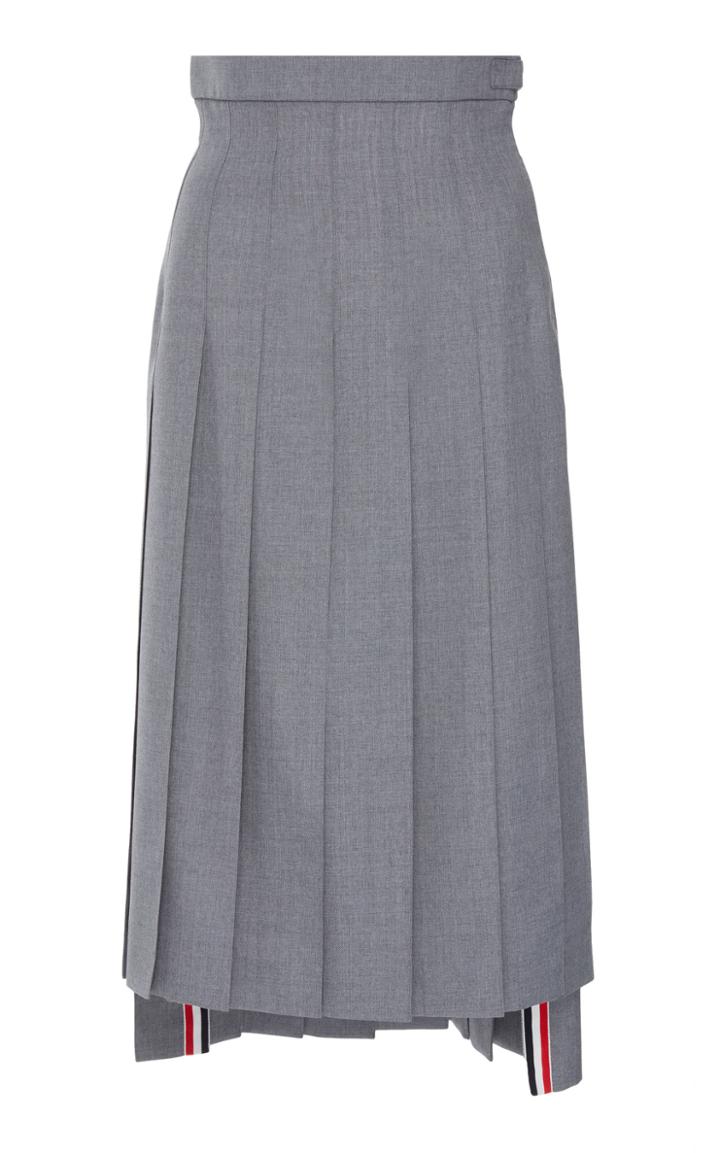 Thom Browne Pleated Wool-blend Midi Skirt