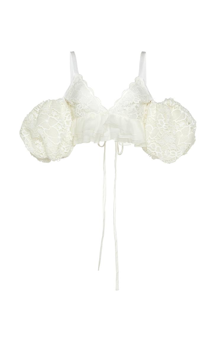 Moda Operandi Giambattista Valli Ruffled Cold-shoulder Lace Top Size: 38