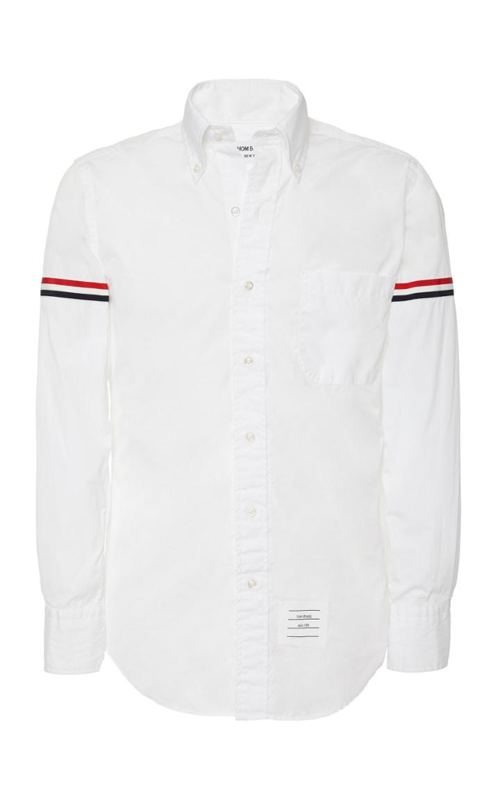 Thom Browne Stripe-trimmed Cotton-poplin Button-down Shirt