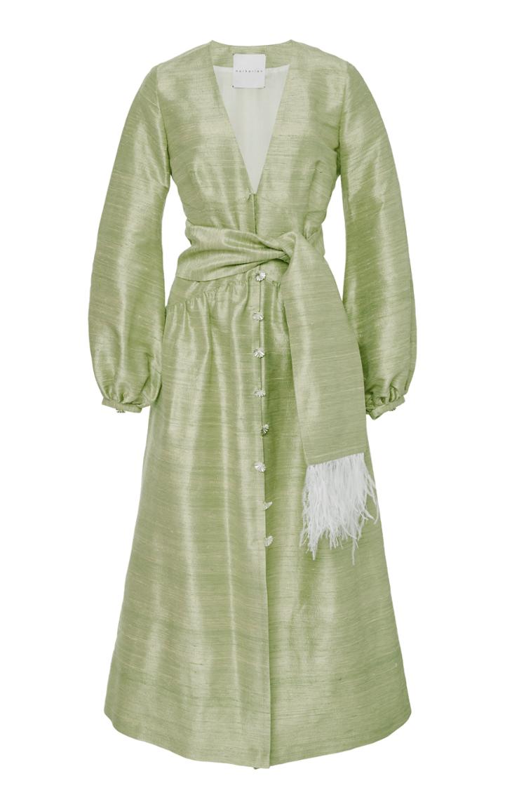 Markarian Belted Button-detailed Silk-shantung Midi Dress