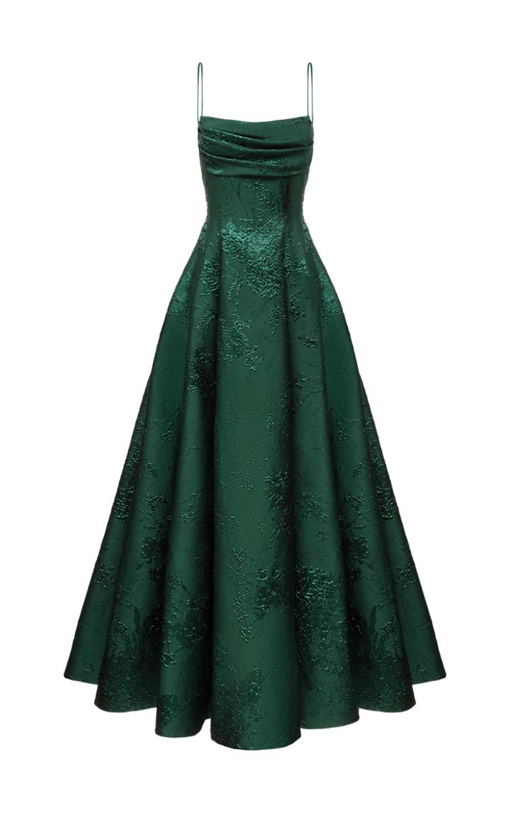 Moda Operandi Rasario Open-back Draped Jacquard Gown With Voluminous Skirt