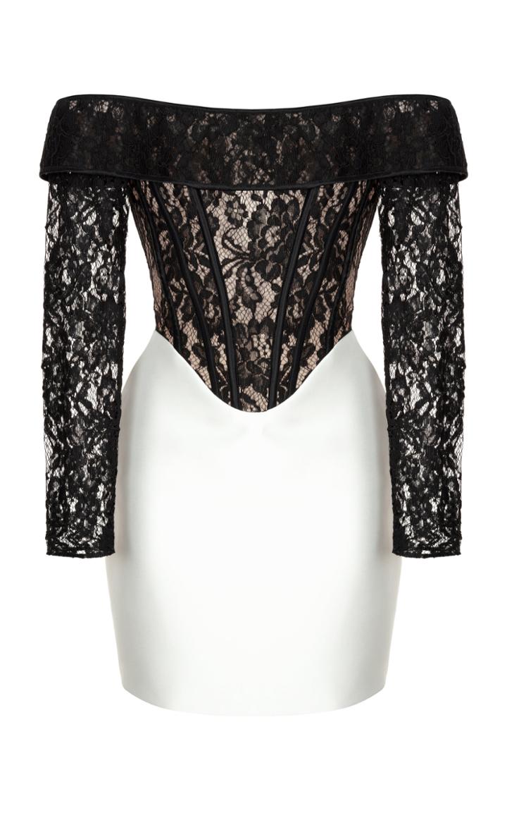 Moda Operandi Rasario Lace And Satin Off-the-shoulder Mini Dress