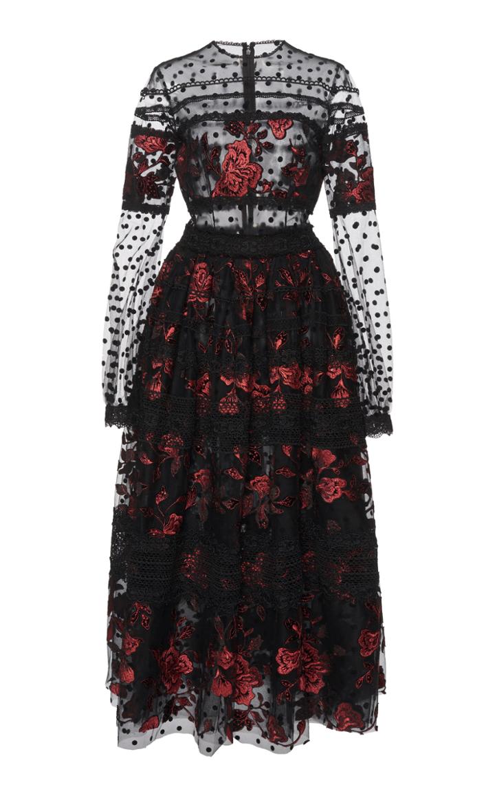 Costarellos Paneled Tea Length Dress