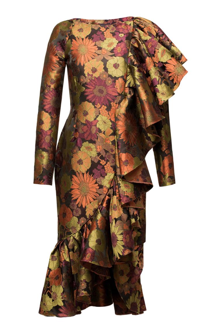 Lake Studio Floral Brocade Ruffle Dress