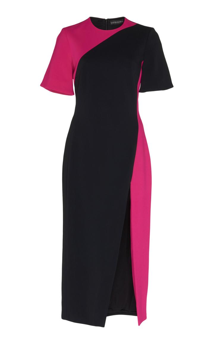 David Koma Contrast Panel Flounce Midi Dress