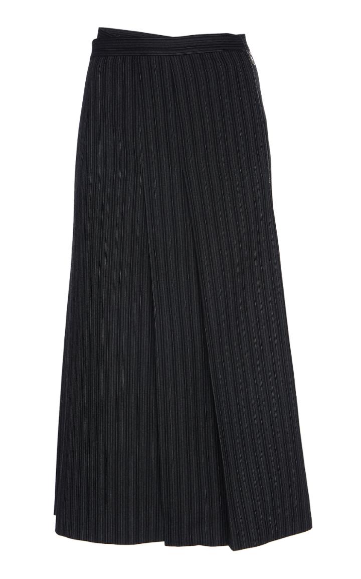 Salvatore Ferragamo Zipper Detail Pinstriped Wool Skirt