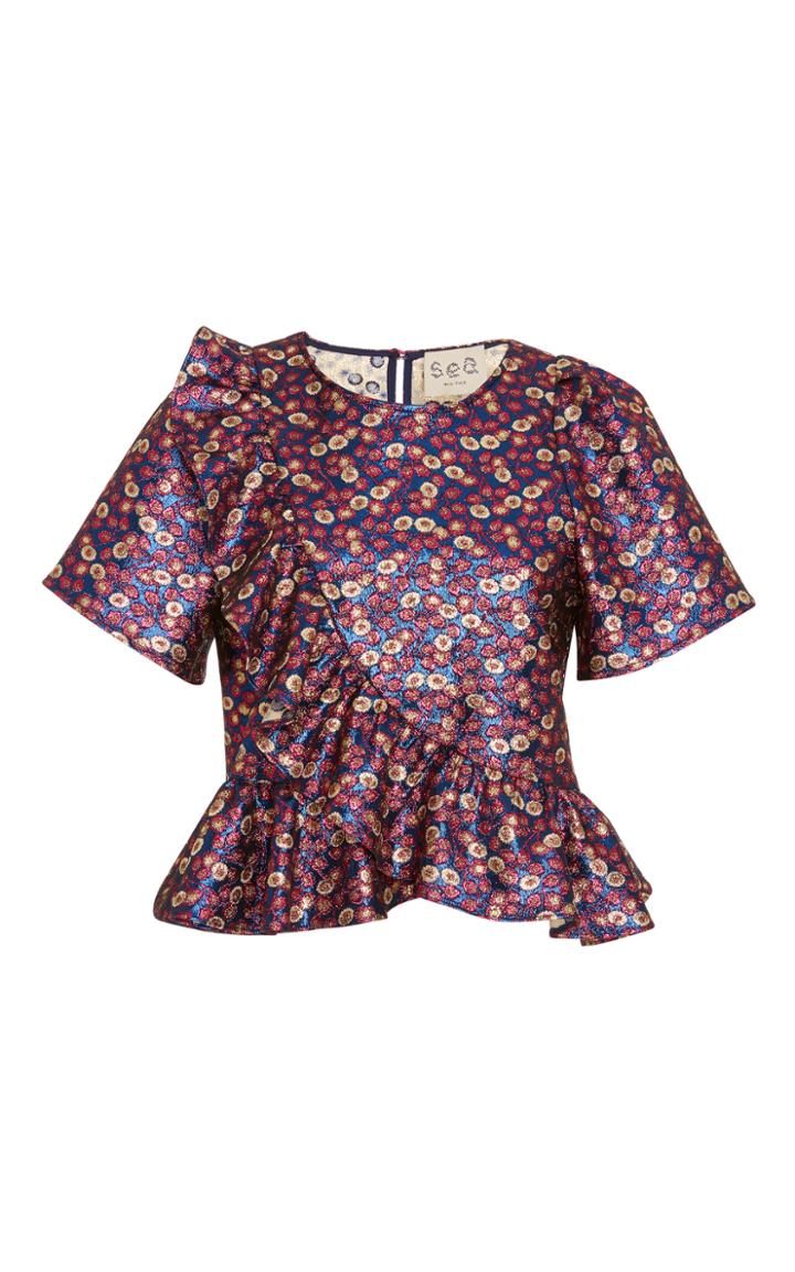 Sea Floral Lam Ruffle Top