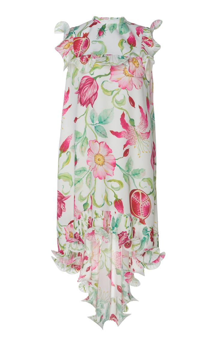 Andrew Gn Ruffle Detail Floral Silk Dress