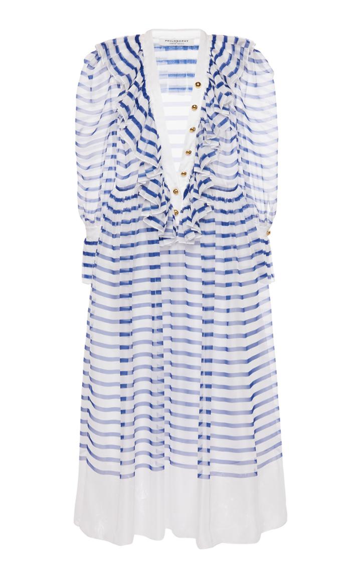 Moda Operandi Philosophy Di Lorenzo Serafini Striped Chiffon Ruffled Midi Dress Size