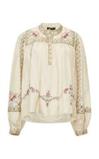 Isabel Marant Dyron Embroidered Balloon Sleeve Silk Blouse