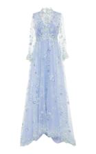 Luisa Beccaria Floral-appliqud Embroidered Tulle Gown