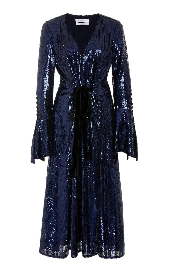 Prabal Gurung Velvet-trimmed Bow-detailed Sequined-tulle Midi Dress