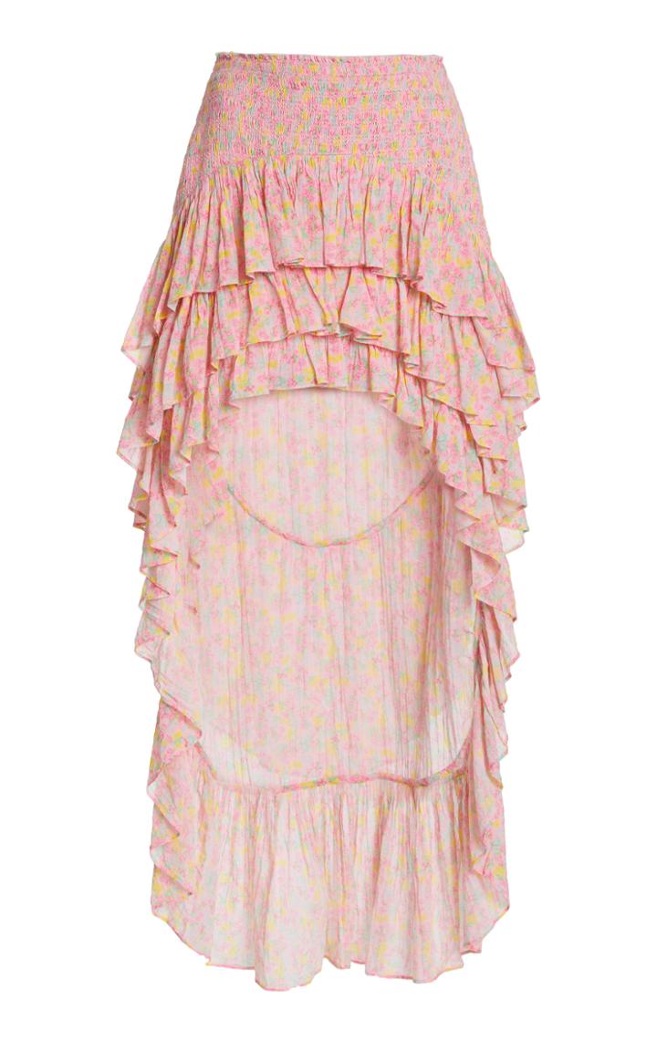 Moda Operandi Loveshackfancy Berry Smocked Cotton Skirt
