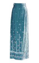 Luisa Beccaria Floral Embroidered Velvet High Waist Skirt