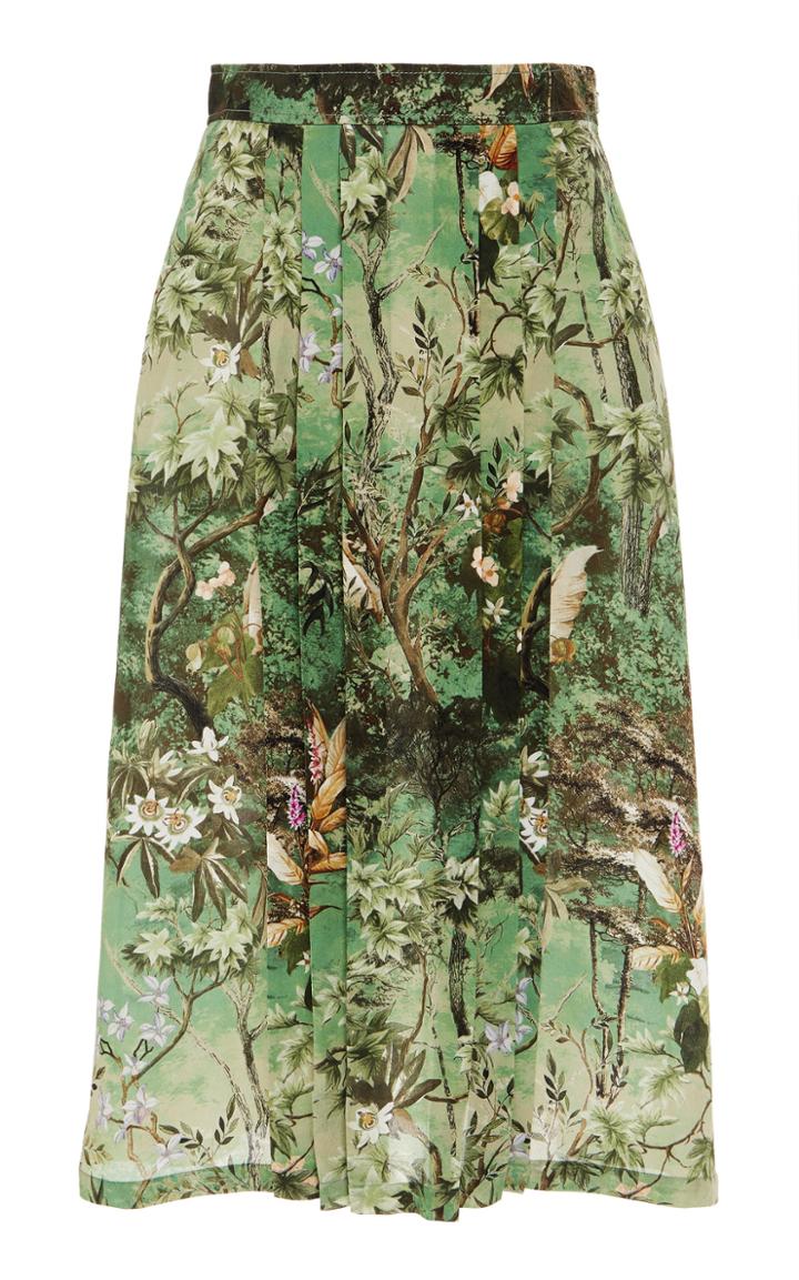 Moda Operandi Alberta Ferretti Pleated Floral Crepe De Chine Skirt