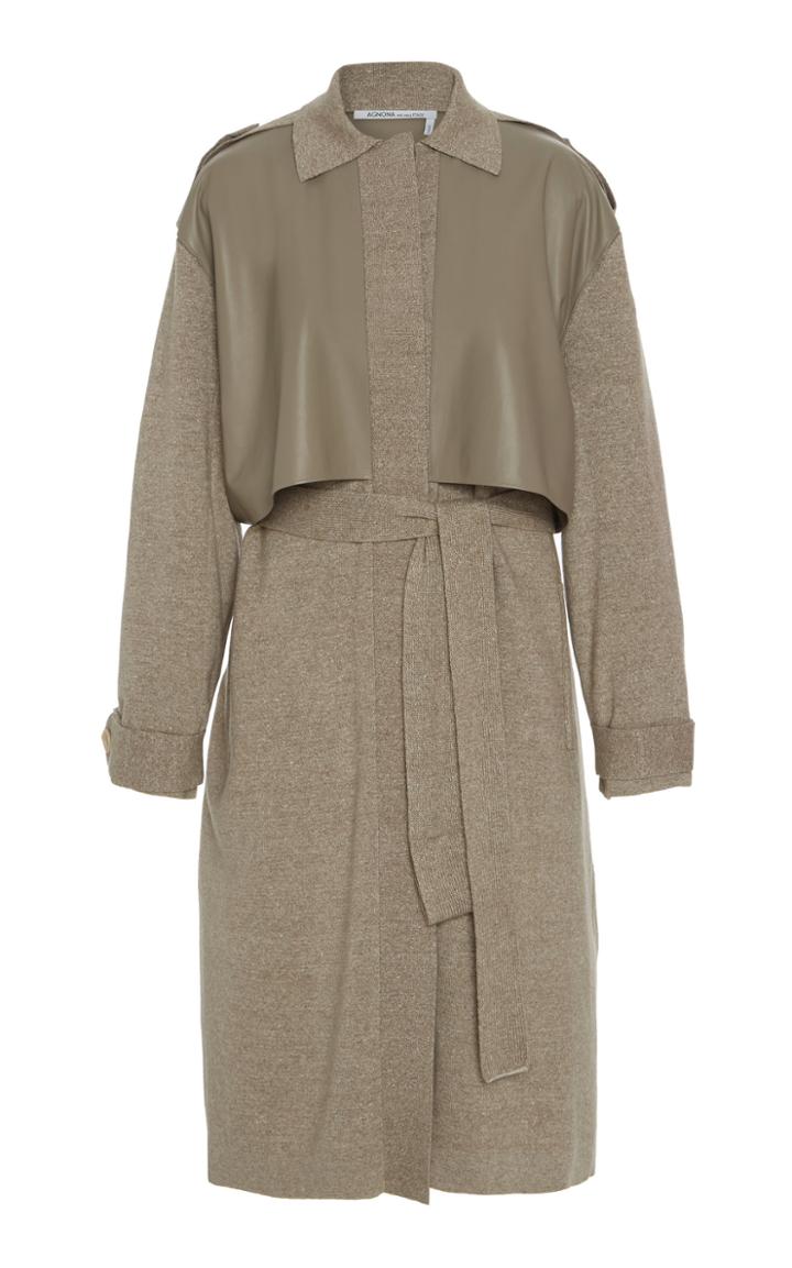 Agnona Leather Panel Trench Coat