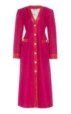 Rowen Rose Long Embossed-faux-leather-trimmed Cardigan Silk Dress