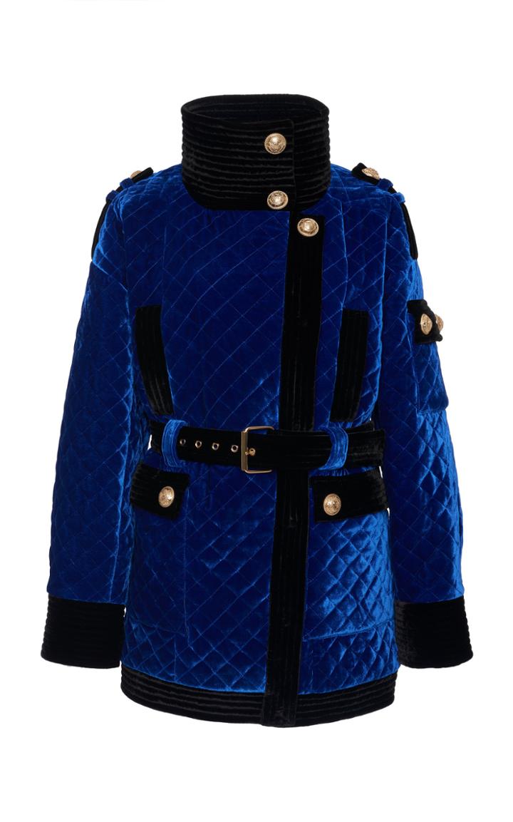 Balmain Quilted Belted Velvet Parka