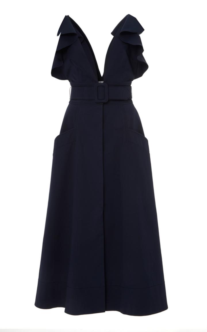 Oscar De La Renta Ruffled Stretch-cotton Midi Dress