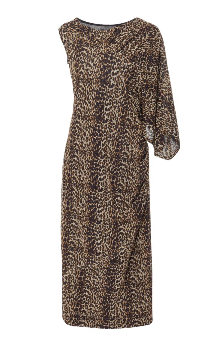 Christian Siriano Cheetah Mesh One Sleeve Dress