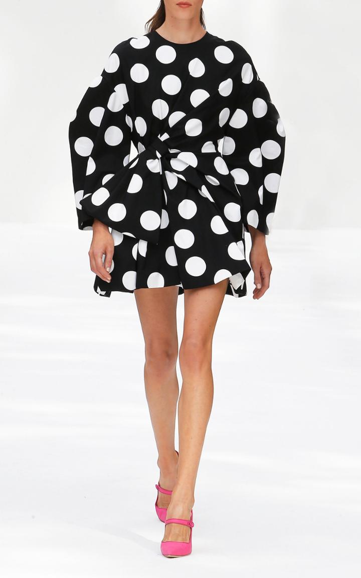 Moda Operandi Carolina Herrera Polka Dot Bow-embellished Cotton Mini Dress Size: 0