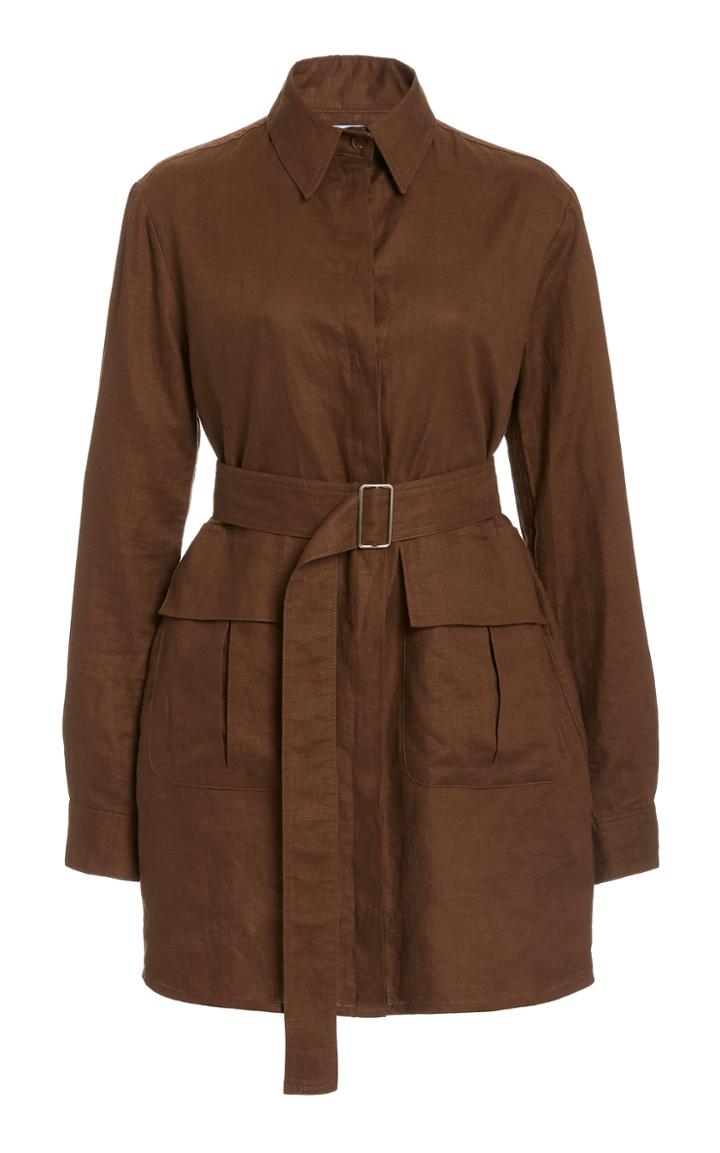 Matthew Bruch Belted Linen Mini Dress