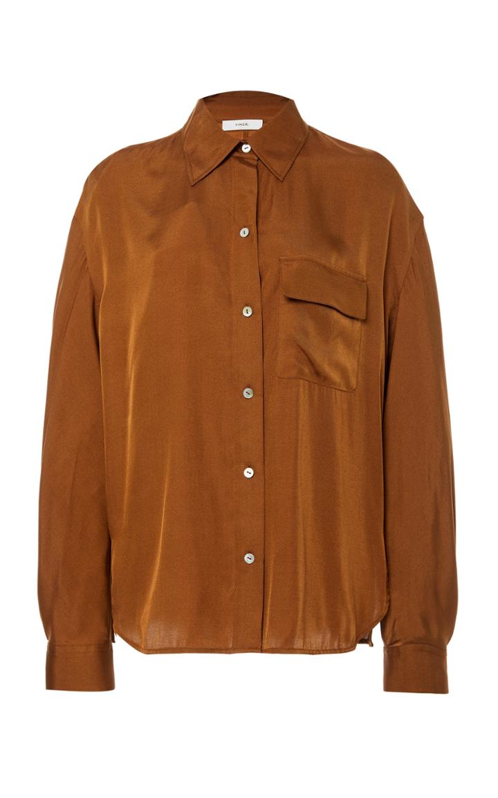 Moda Operandi Vince Long Sleeve Silk-blend Button Down Size: Xxs