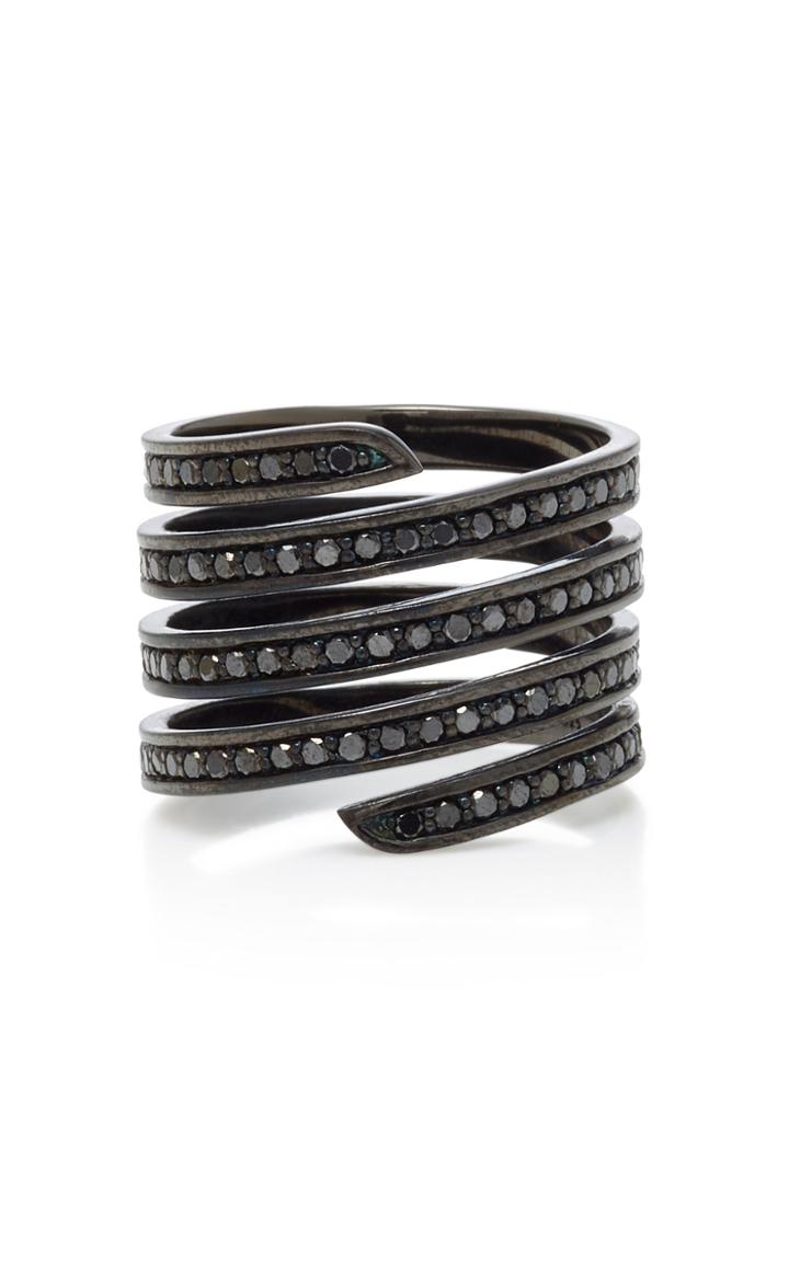 Lynn Ban Jewelry Black Rhodium Silver Diamond Ring