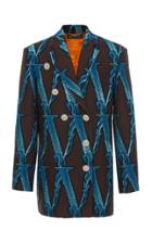 Versace Oversized Double Breasted Embroidered V-printed Twill Jacket