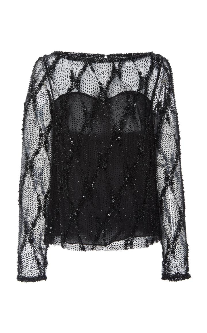 Naeem Khan M'o Exclusive Sheer Beaded Top