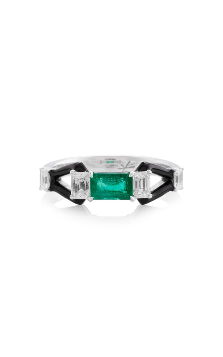 Nikos Koulis Oui Ring With Emerald Center Stone Emerald Cut Diamonds And Black Enamel