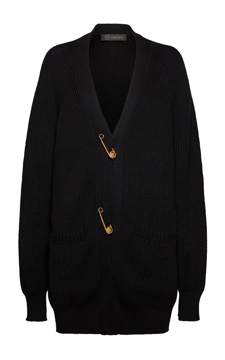 Versace Oversized Safety Pin Wool Cardigan