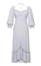 Moda Operandi Lena Hoschek Charmeuse Ruffle-trimmed Striped Jersey Midi Dress