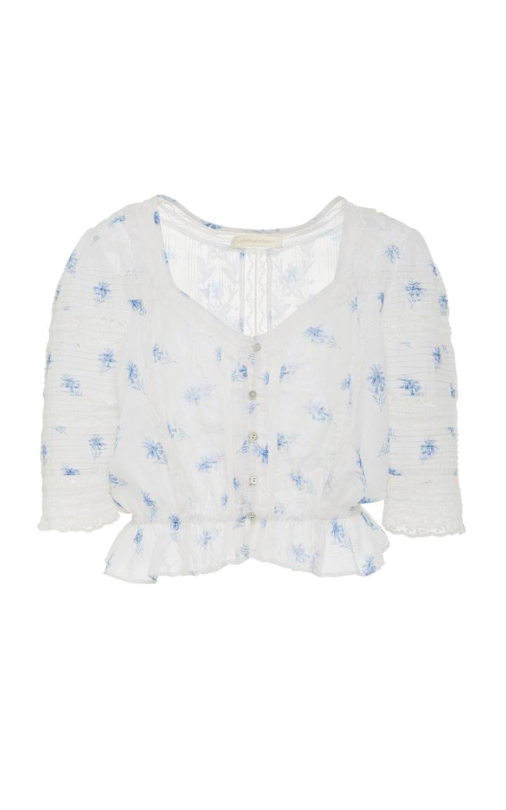 Loveshackfancy Sabrina Cinched Floral-print Cotton Top