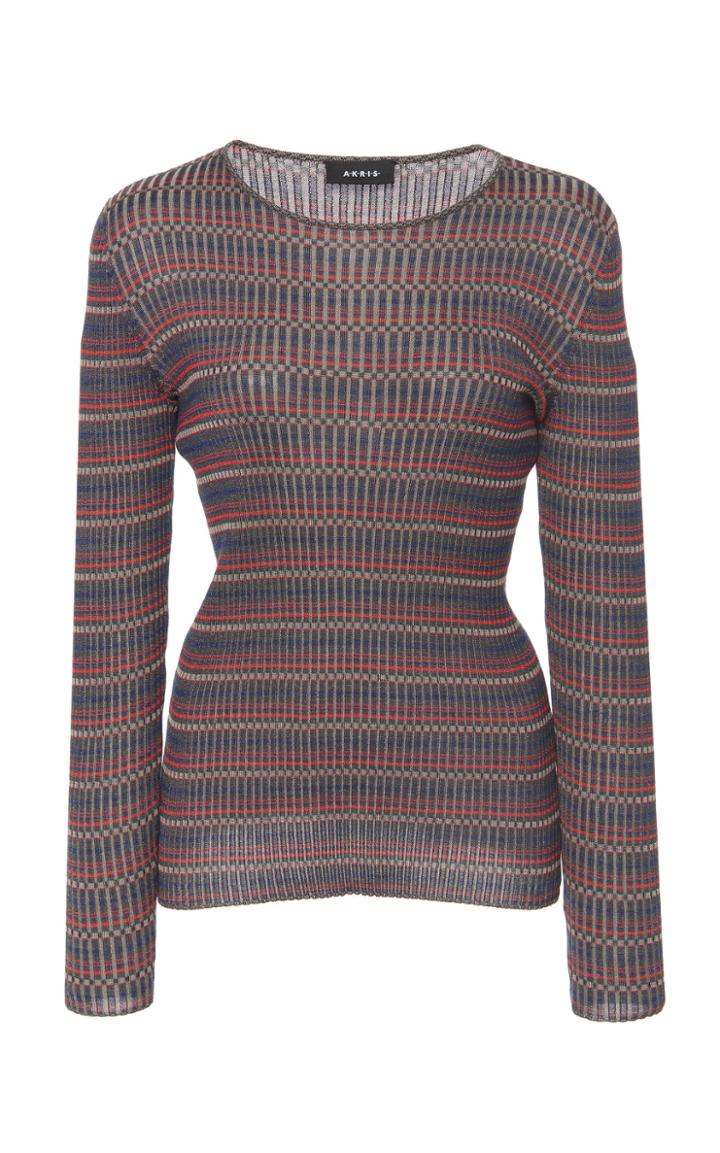 Akris Striped Rib Knit Silk Top