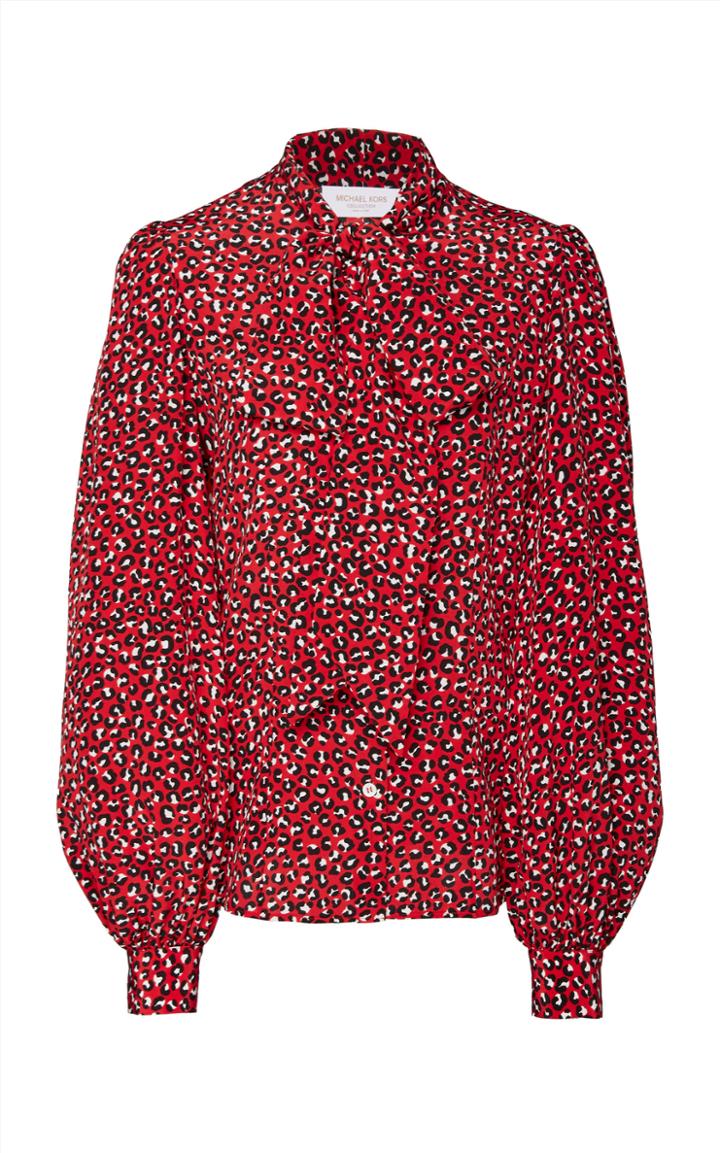 Michael Kors Collection Leopard-print Bow-detailed Silk Blouse