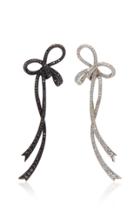 Colette Jewelry Mismatched Bow 18k Black And White Gold And Diamond Drop Earrings