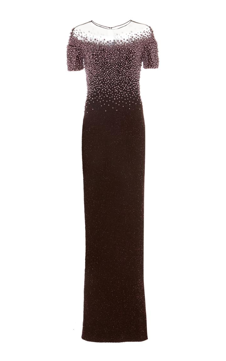 Pamella Roland Signature Sequin Gown With Pearl Embroidery