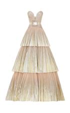 Raisa Vanessa Gold Strapless Layered Maxi Dress With Floral Crystal Buckle