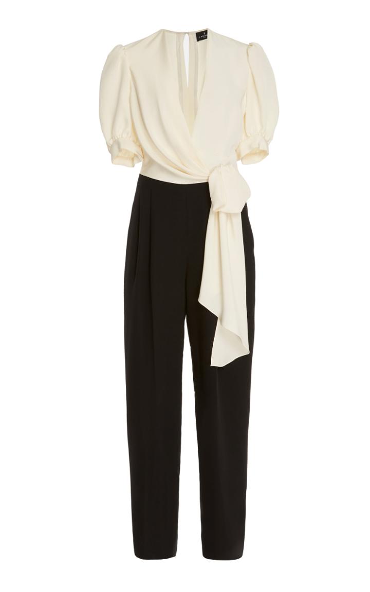 J. Mendel Two Tone Georgette V-neck Jumpsuit