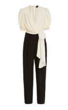 J. Mendel Two Tone Georgette V-neck Jumpsuit