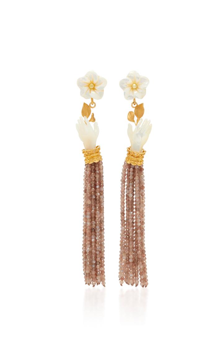 Of Rare Origin Chocolate Moonstone And Mother-of-pearl Bloom Earrings