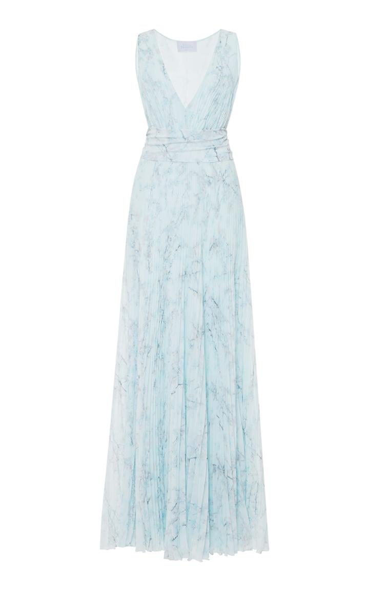 Luisa Beccaria Printed Plisse Full Length Dress