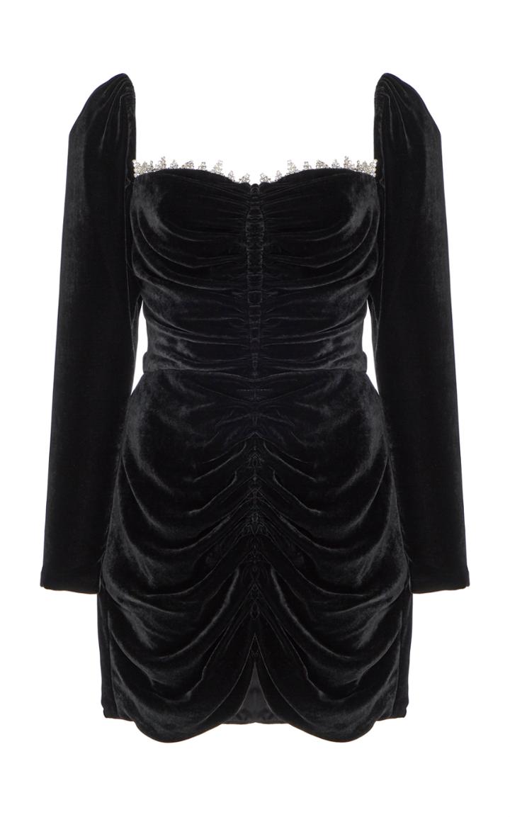 Markarian Crawford Crystal-embellished Ruched Velvet Mini Dress